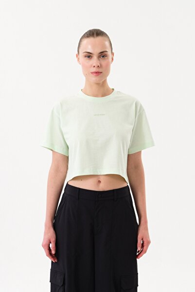 SPORTEMPT İmza B cu imprimeu B guler rotund Crop pentru femei T tricou - Verde