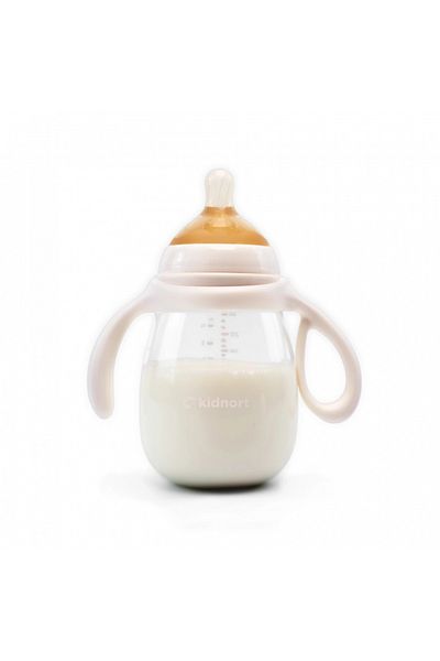 Kidnort Biberon cu tetina anti-colici, debit variabil, Jordbaer Pink, 300 ml, de la 6 luni, echipat