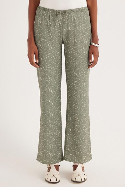 Tudors Women's Relax Fit Relaxed Cut Elastic Waist Tie Patterned Pants