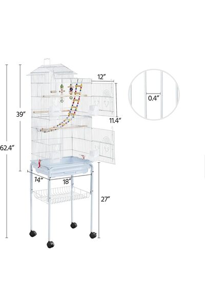 Egardenkart Roof Top Large Bird cage with Rolling Stand for Cockatiel Sun Conure Parakeet (White)