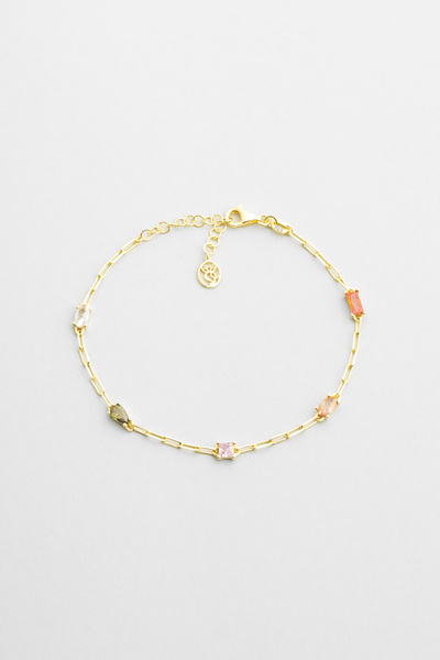 So CHIC... Renkli Taşlar 18 Ayar Sarı Altın Kaplama 19 Cm Gümüş Bileklik