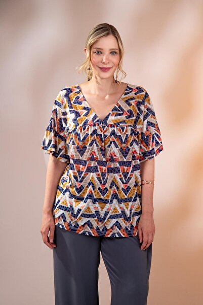 Roxxlen Μπλούζα μεγάλου μεγέθους με V λαιμόκοψη, μπλε ναυτικό