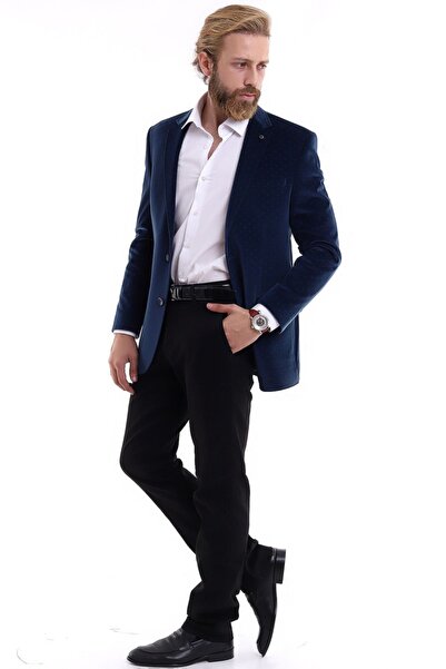 Presto Men's Velvet Slimfit Self Patterned Jacket Parlement 1533-300