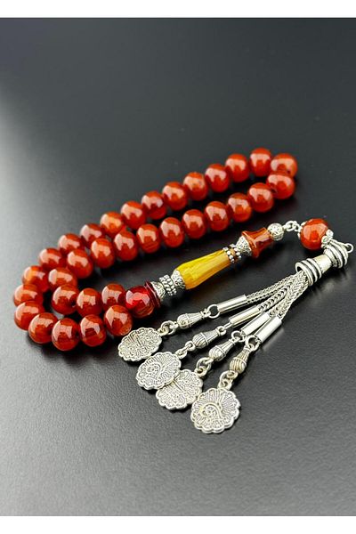 HicazTesbihcilik Imamiye Nakkaş Embroidered Tightening Amber Prayer Beads Hcz-Model Hkhmb