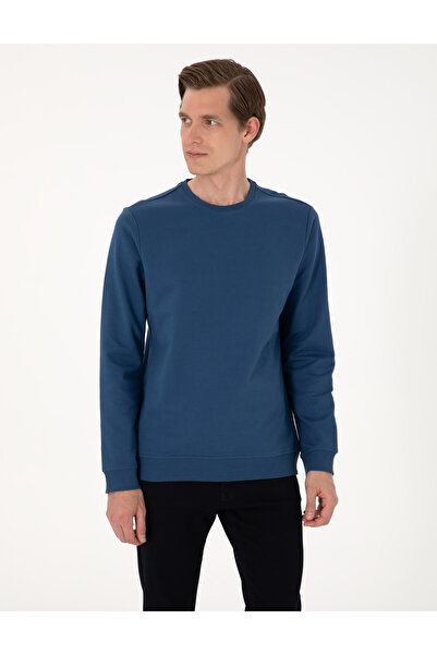 Pierre Cardin Açık Lacivert 2 İplik Regular Fit Bisiklet Yaka Basic Sweatshirt 50314054-VR059