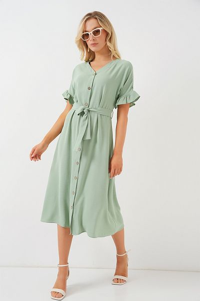 Merterium Women's Short Sleeve Button Dress Mint 1175
