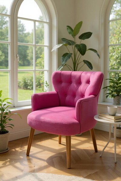 WATERYBROOK Tekli Koltuk, Berjer, Balkon, Bahçe, Ofis Çay Seti, Babyface Kumaş, Ceviz Ayak