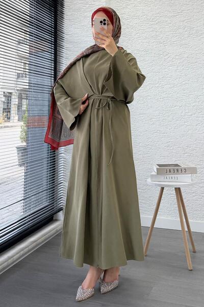 MELEK ARAZ فستان بأكمام واسعة وحزام الخصر - كاكي