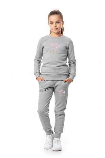 FYK KİDS Plain Round Neck Girls Love Text Printed Girls Tracksuit Set