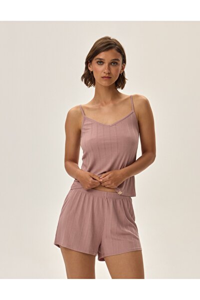 ESOTIQ Set pijama pentru femei, format din 2 piese, top și pantaloni scurți, vară cu nervuri, din viscoză ușoară | PF Jenius