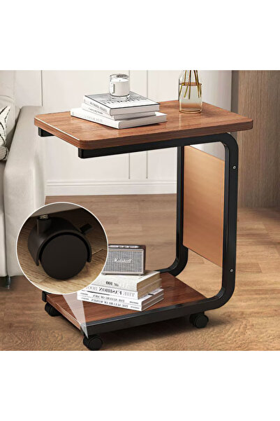 awwaline Coffee table with wheels and storage space, awwaline, wood, brown, 2 levels, 30 x 45 x 65 cm