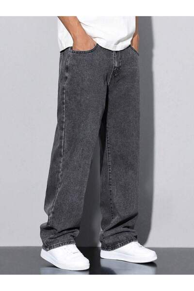 Cuqq Denim بنطلون جينز Baggy Anthracite من Acid Wash – بنطلون جينز رجالي فضفا...