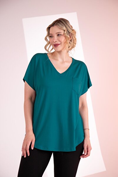 Roxxlen Μπλούζα Beria με λαιμόκοψη σε σχήμα V σε μεγάλο μέγεθος, μπλε