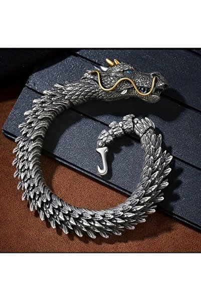 ORGANICYOU GUANGZHOU Erkekler için El Yapımı Vintage Ejderha Başlı Bilezik 24 cm