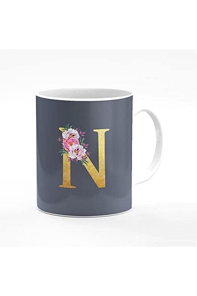Stylizedd Stylized Designer Coffee Mug with Initial Letter N (Light Gray)
