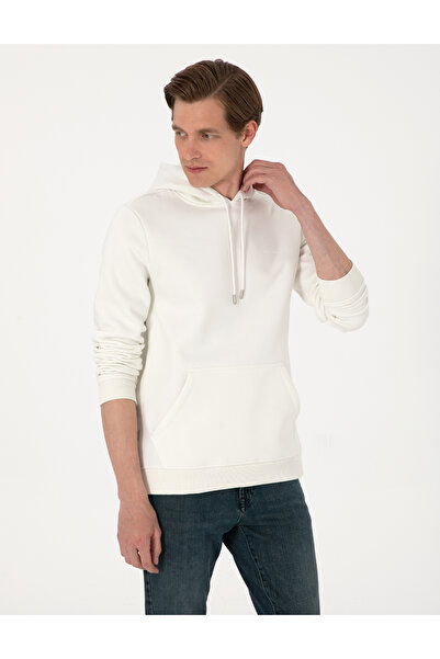 Pierre Cardin Beyaz 2 İplik Regular Fit İçi Polarlı Kapüşonlu Basic Sweatshirt 50314055-VR013