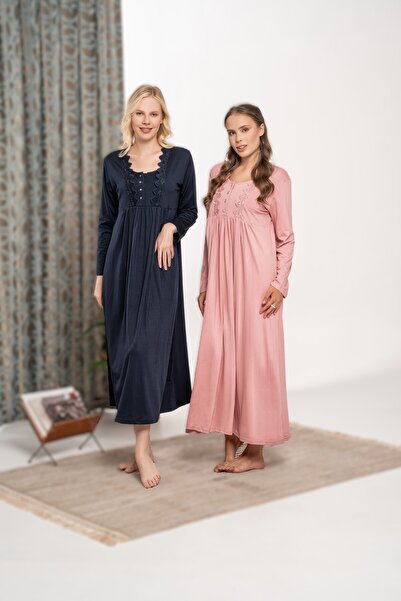 Pelin Women's Battal (Large Size) Lace Detailed Patched Lycra Nightdress