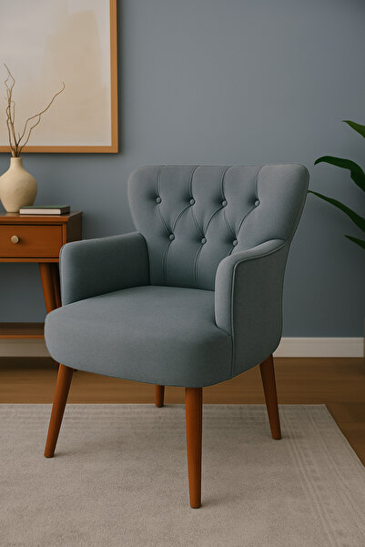 WATERYBROOK Tekli Koltuk, Berjer, Balkon, Bahçe, Ofis Çay Seti, Babyface Kumaş, Ceviz Ayak