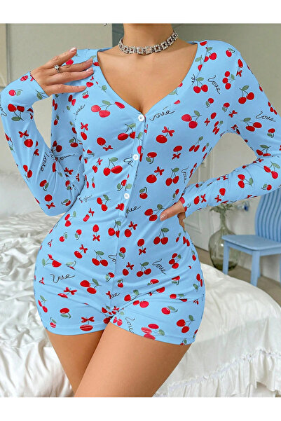 the DIFFerent Μακρυμάνικο σορτς με μπλε κεράσι με σχέδιο