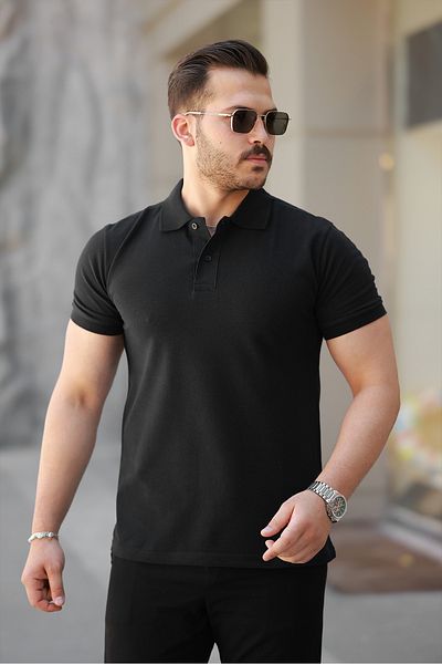 COMBİNE MİCHAİL Men's Basic Short Sleeve Black Polo Neck T-Shirt