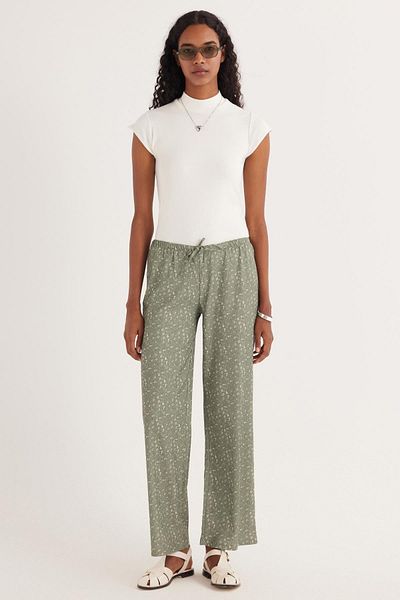 Tudors Women's Relax Fit Relaxed Cut Elastic Waist Tie Patterned Pants