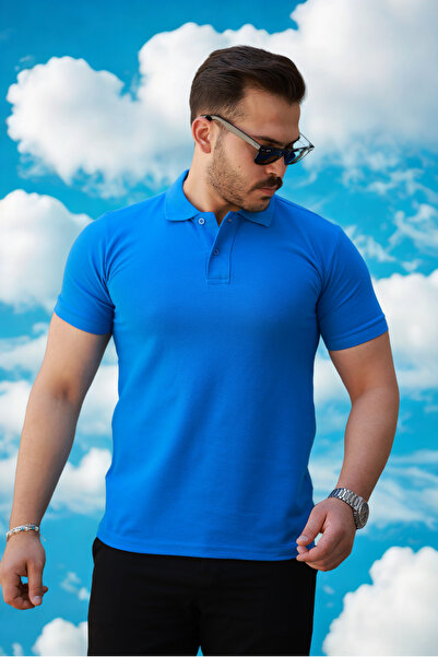 COMBİNE MİCHAİL Men's Basic Short Sleeve A.Blue Polo Neck T-Shirt