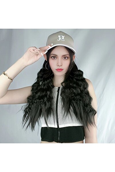 Generic Cross-Border Wig with Chemical Fiber Long Hair and Wool Roll Baseball Hat