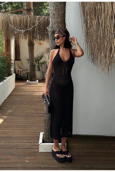 VENUS BOUTİQUE Örme boyundan bağlamalı plaj elbisesi