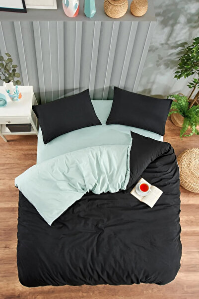 Valezium Black - Mint Single Duvet Cover Set (160X220 Duvet Cover & 1 Pillow Cover)