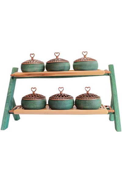tios home Wooden Bowl Presentation Set with Copper Lid Serving Tray with 6 Bowls and Handles Real Beech Wood Stand