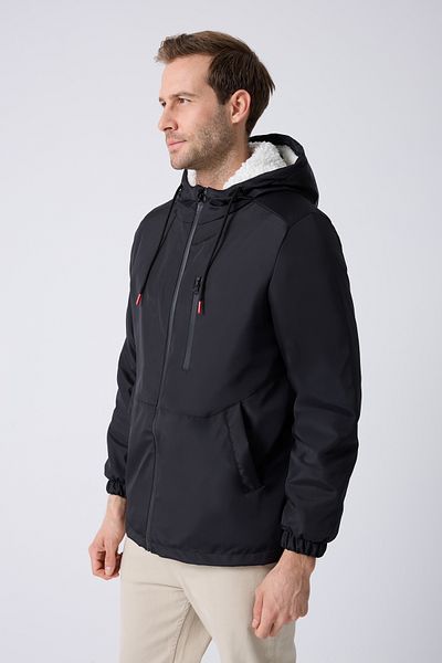 Royalside Men's Black Shearling Water and Windproof Hooded Winter Coat & Coat & Parka