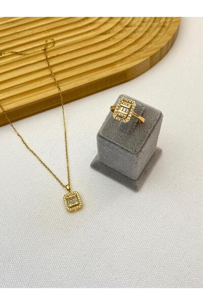 Çelik Baget Taşlı Kolye Ve Yüzük