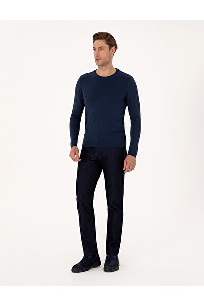 Pierre Cardin Light Navy Blue Slim Fit Crew Neck Basic Sweater 50314192-Vr059