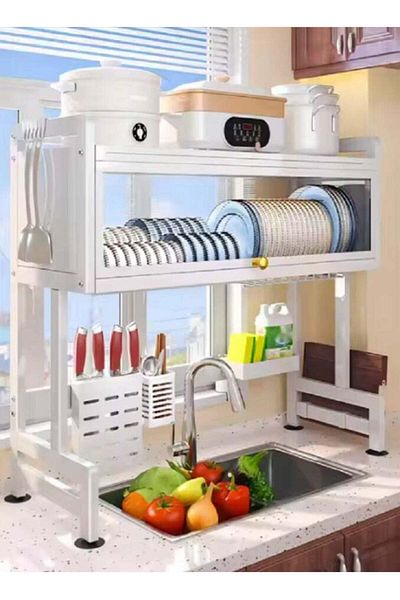 LIVVY Stainless Steel Over Sink Kitchen Rack – Dish Drying Rack Organizer with Utensil & Plate Sto