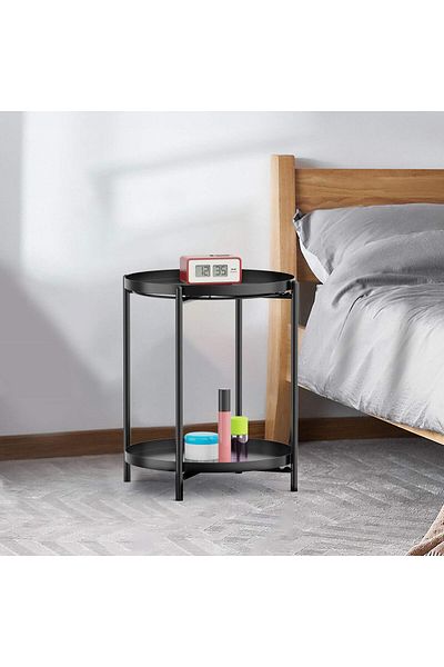 awwaline Round coffee table made of metal, awwaline, black, 2 levels, 42 x 52 cm