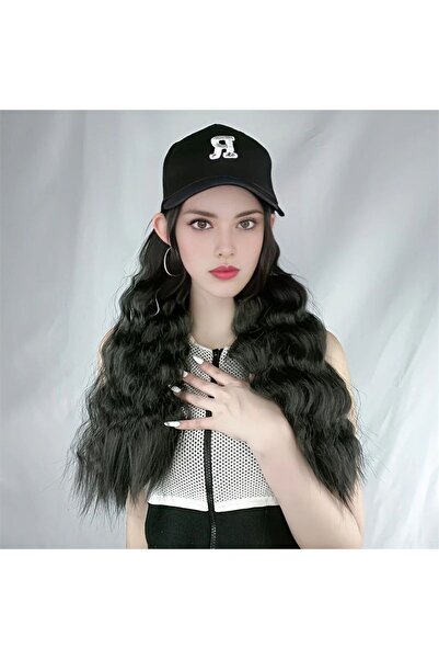 Generic Cross-Border Wig with Chemical Fiber Long Hair and Wool Roll Baseball Hat