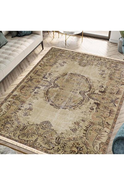 Markaev Bej Madalyon Vintage Kilim Dokuma Taban Halı 319 YNG