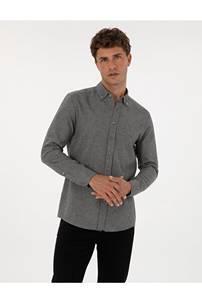 Pierre Cardin قميص رمادي بأكمام طويلة وقصة ضيقة 50311562-VR024