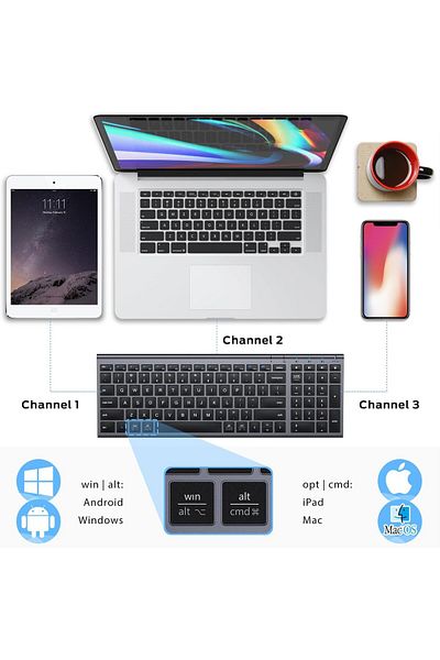 iClever BK10 Bluetooth Keyboard - Universal Wireless & Rechargeable Ultra-Slim with Number Pad, Ergo