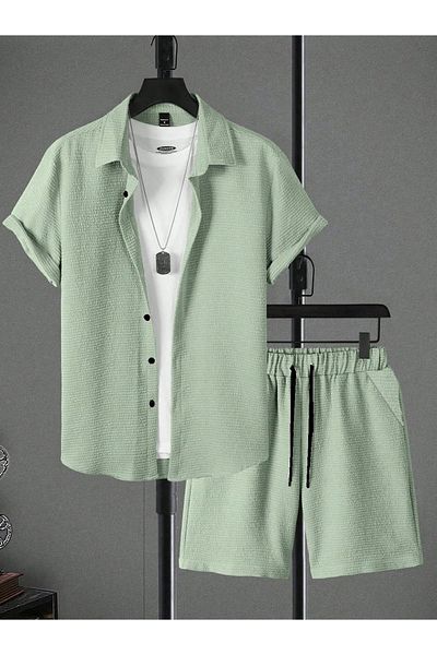 YNGMENCLASS Soft Textured Anti-Sweat Printed Shirt Shorts Set