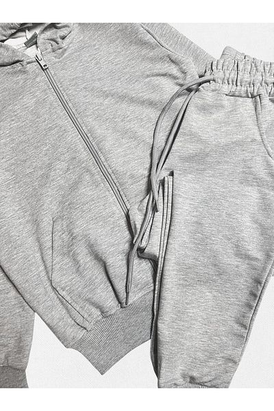 Fil Kids Boys' Gray Cotton Hooded Zippered Bottoms with Pockets Tracksuit Set Suitable for School