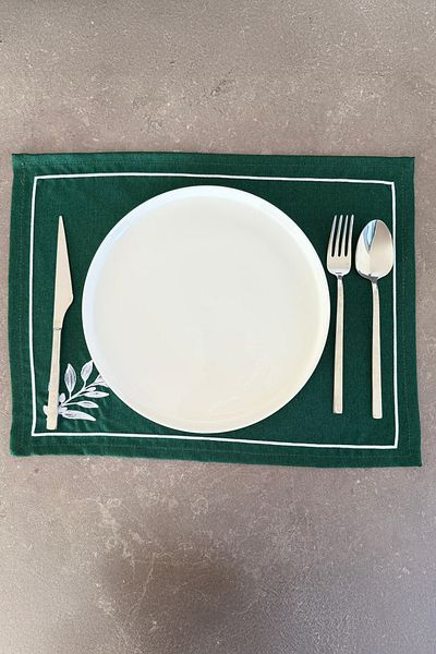 ASDİVA Liva Minimal Embroidery Detailed Framed 1 Piece American Service 45X35 cm - Green