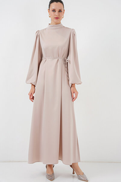 Merterium Women's Satin Hijab Evening Dress M.Cream 1180