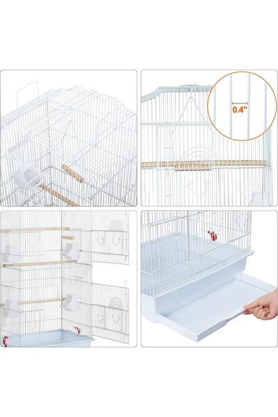 Egardenkart Open Play Top Bird Cage with Rolling Stand for Cockatiel Sun Conure Parakeet (White)