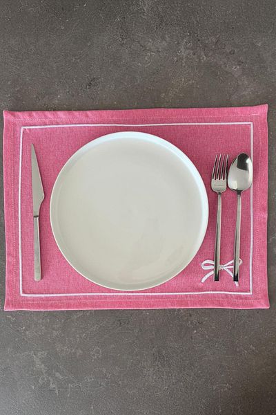ASDİVA Bow Embroidered Minimal Detailed Framed 1 Piece American Service 45X35 cm - White