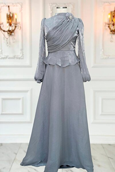 Amine Hüma Gaye Abiye Elbise Gri