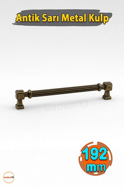 Badem10 Talas 192 mm Striped Antique Yellow Metal Handle Furniture Drawer Kitchen Cabinet Cupboard Handles Kulb 19.2 cm
