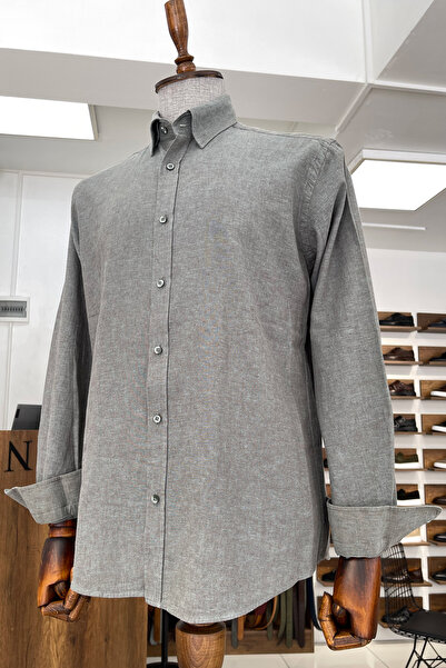 NAZEF High Quality Slim Fit Linen Light Green Shirt