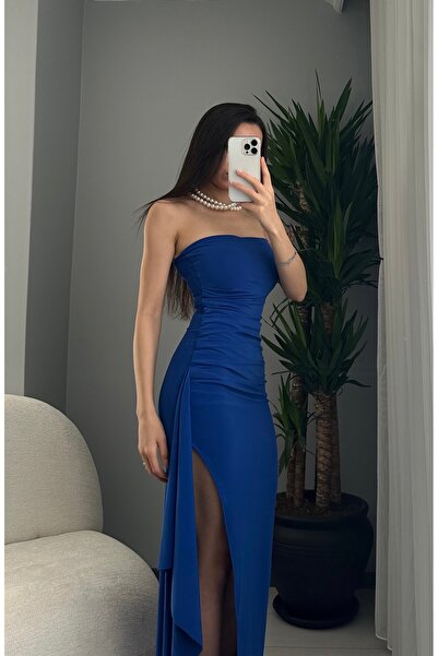 Saverabutik Straplez yırtmaç detaylı elbise