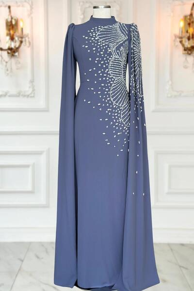 Amine Hüma Hüsna Abiye Elbise İndigo